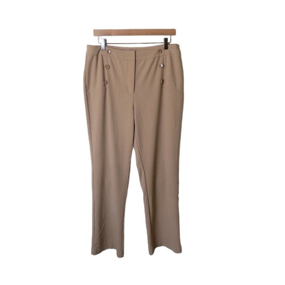 Nine West Wide Leg Trousers Women’s 12 Tan Stretch Quiet Luxury Pants Career